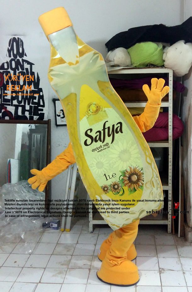 Safya Yağ şişesi Maskot Kostümü / AVES A.Ş. maskot kostümü