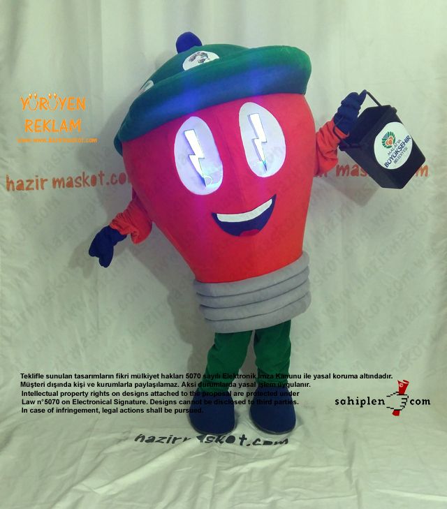 Ampul Maskot Kostümü / Malatya Büyükşehir Belediyesi / Çevre Koruma Müdürlüğü maskot kostümü