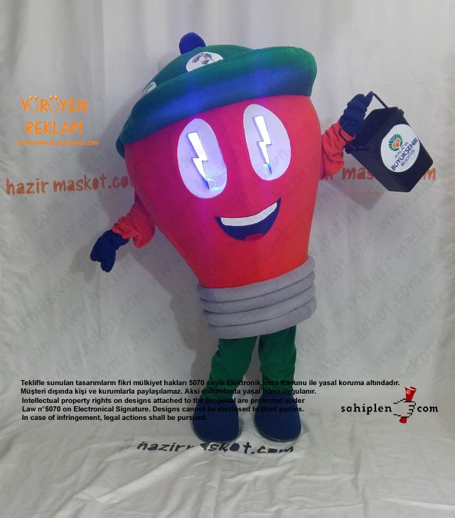 Ampul Maskot Kostümü / Malatya Büyükşehir Belediyesi / Çevre Koruma Müdürlüğü maskot kostümü