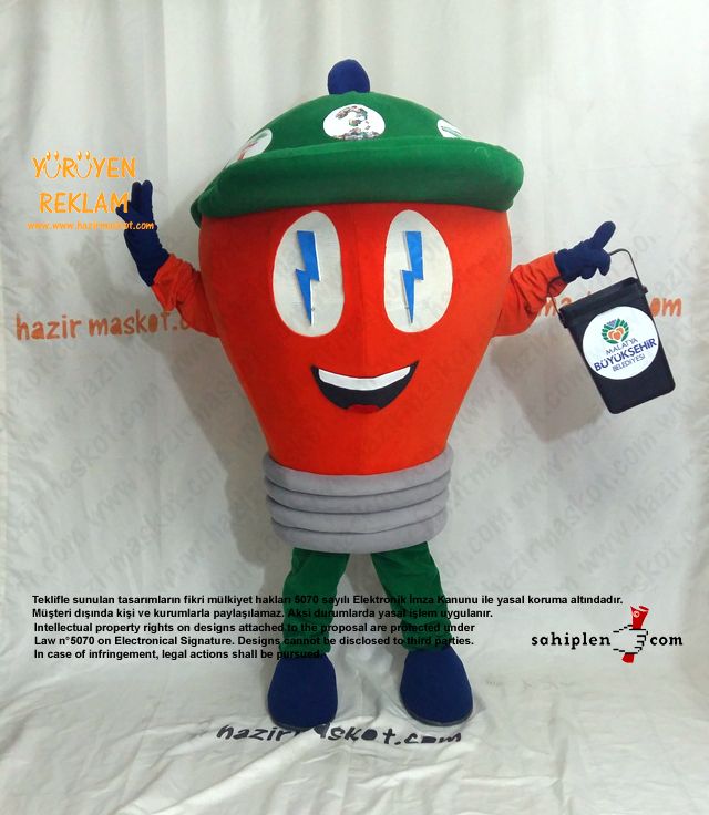 Ampul Maskot Kostümü / Malatya Büyükşehir Belediyesi / Çevre Koruma Müdürlüğü maskot kostümü