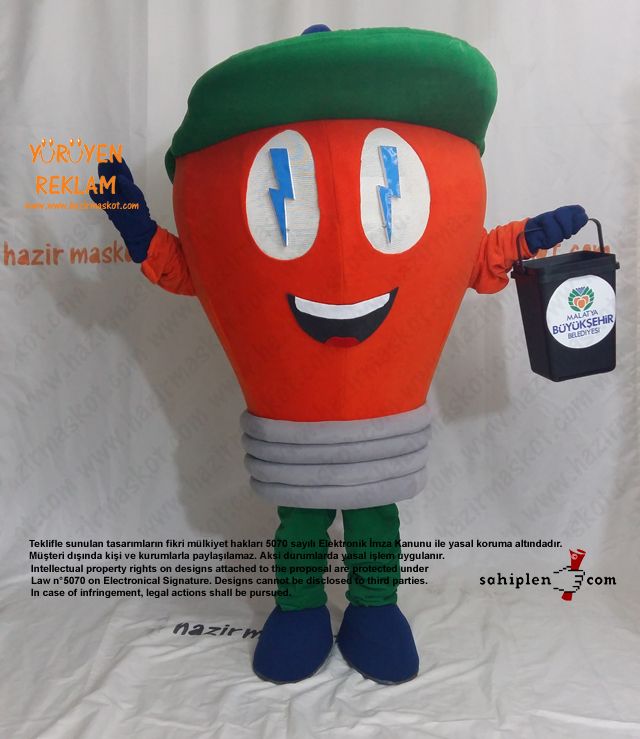 Ampul Maskot Kostümü / Malatya Büyükşehir Belediyesi / Çevre Koruma Müdürlüğü maskot kostümü