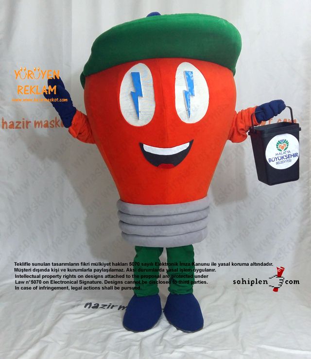 Ampul Maskot Kostümü / Malatya Büyükşehir Belediyesi / Çevre Koruma Müdürlüğü maskot kostümü
