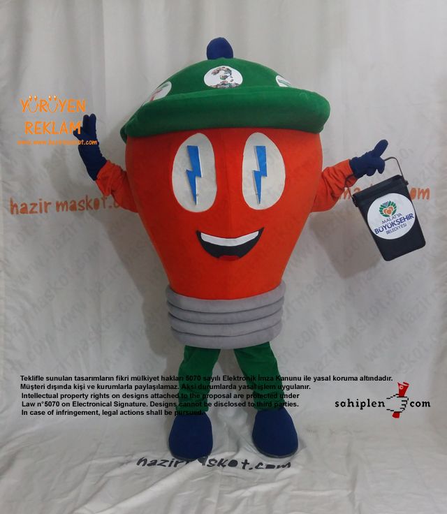 Ampul Maskot Kostümü / Malatya Büyükşehir Belediyesi / Çevre Koruma Müdürlüğü maskot kostümü