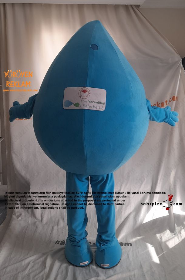 Mavi Su Damlası Maskot Kostümü / Kilis İl Tarım Müdürlüğü maskot kostümü