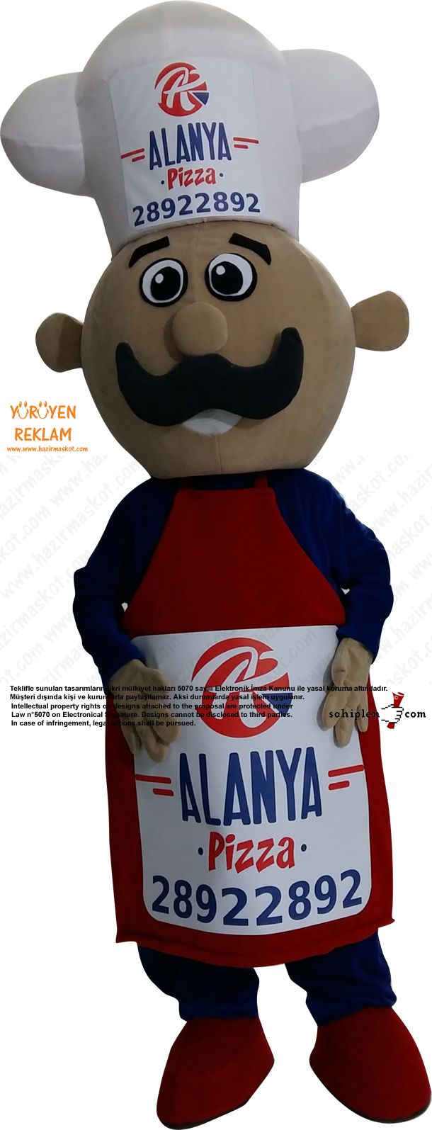 Pizza Ustası Maskot Kotümü / Alanya Pizza Danimarka maskot kostümü