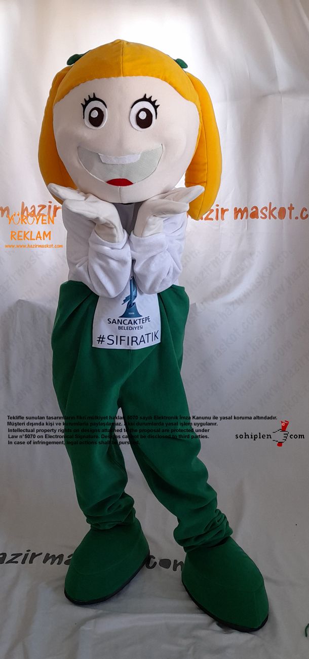 Kız Çocuk Maskot Kostümü / Geri Dönüşüm Sancaktepe Belediyesi maskot kostümü
