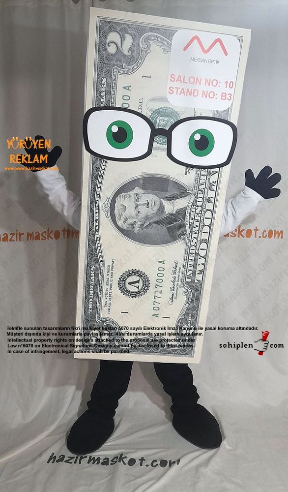 Dolar Para Maskot Kostümü / Gözlük / Meksan Optik maskot kostümü