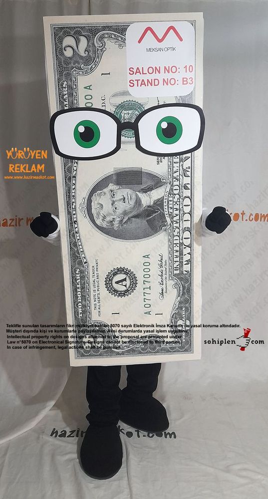 Dolar Para Maskot Kostümü / Gözlük / Meksan Optik maskot kostümü