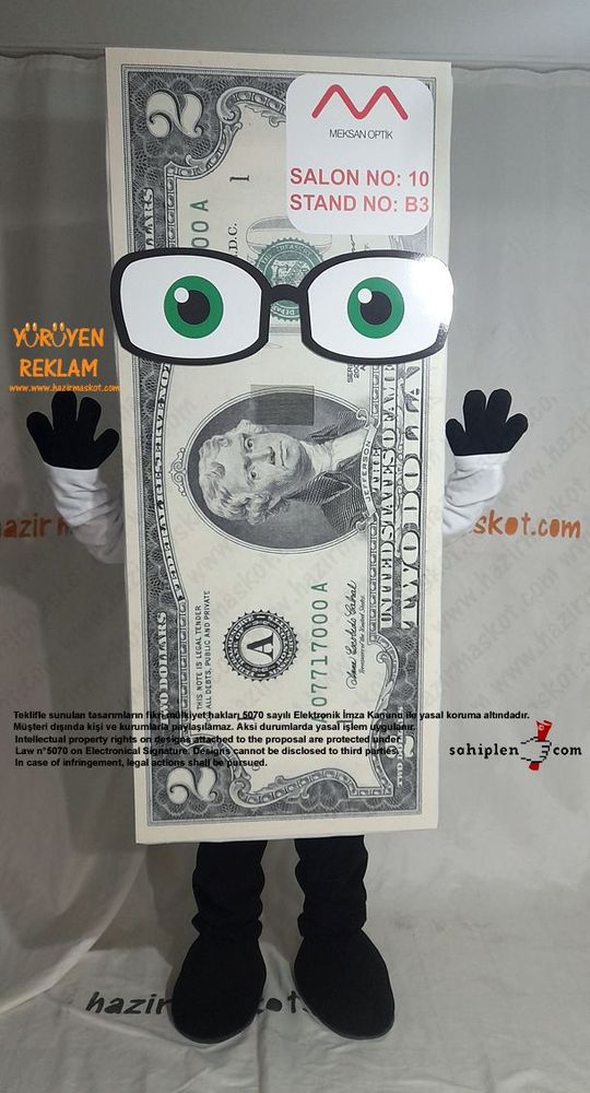 Dolar Para Maskot Kostümü / Gözlük / Meksan Optik maskot kostümü