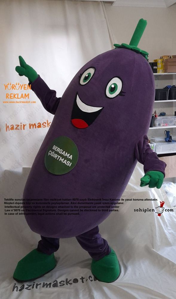 Patlıcan Maskot Kostümü / Bergama Sığırtmacı maskot kostümü