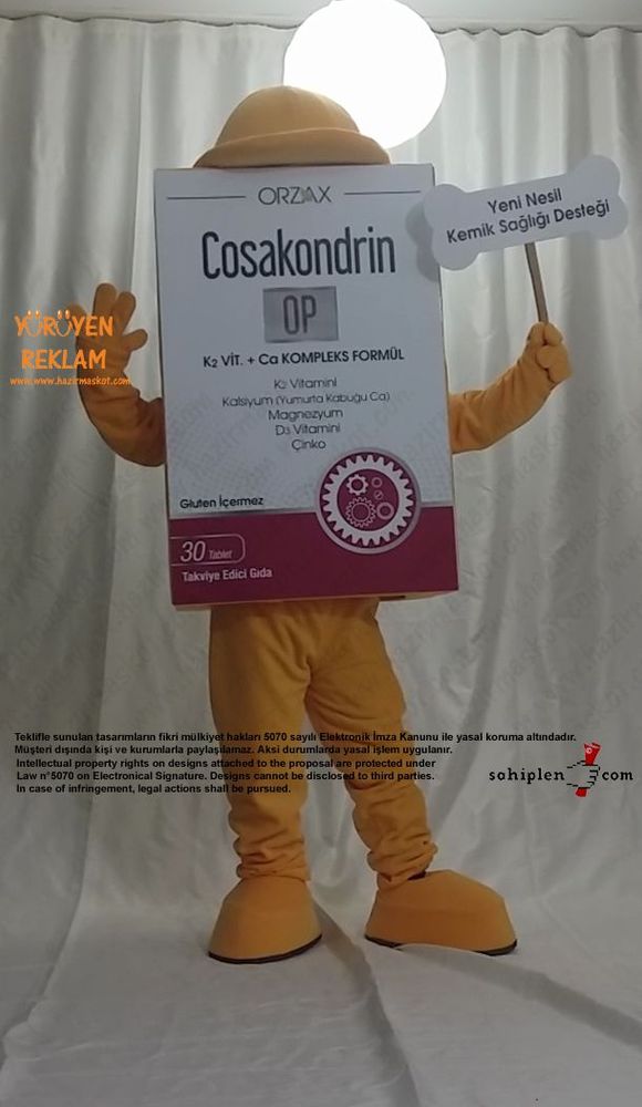 Orzax İlaç / Kutu Maskot / Kemik maskot kostümü