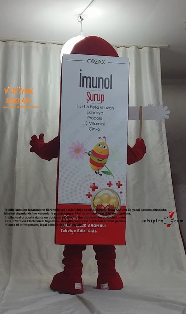 Orzax İlaç / Kutu Maskot / Bal+Çilek maskot kostümü