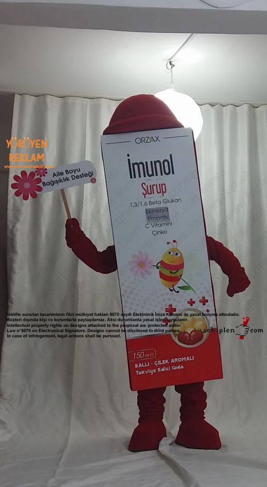 Orzax İlaç / Kutu Maskot / Bal+Çilek maskot kostümü