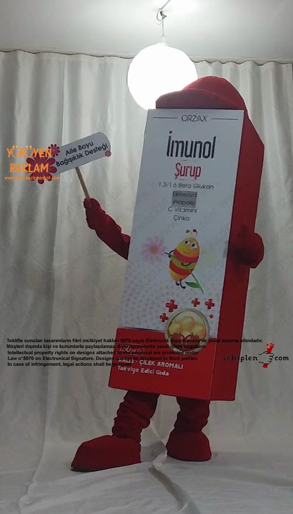 Orzax İlaç / Kutu Maskot / Bal+Çilek maskot kostümü