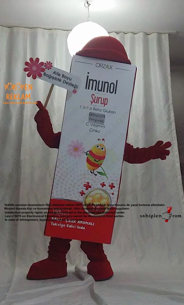 Orzax İlaç / Kutu Maskot / Bal+Çilek maskot kostümü
