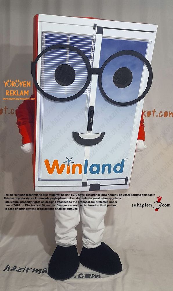 Gözlüklü Pencere Maskot Kostümü / Winland maskot kostümü
