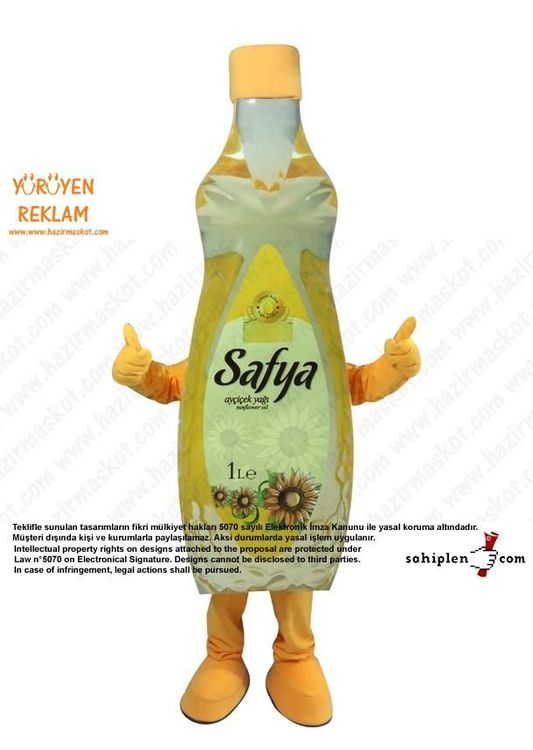 Safya Yağ şişesi Maskot Kostümü / AVES A.Ş. maskot kostümü