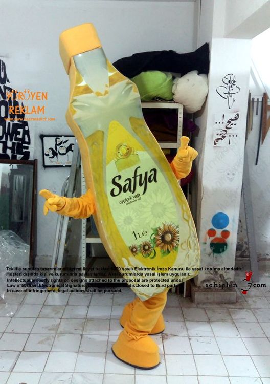 Safya Yağ şişesi Maskot Kostümü / AVES A.Ş. maskot kostümü
