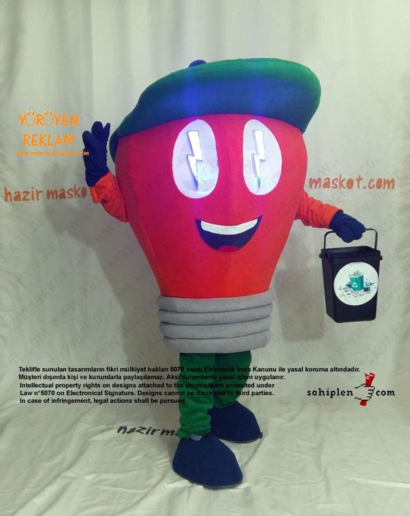 Ampul Maskot Kostümü / Malatya Büyükşehir Belediyesi / Çevre Koruma Müdürlüğü maskot kostümü