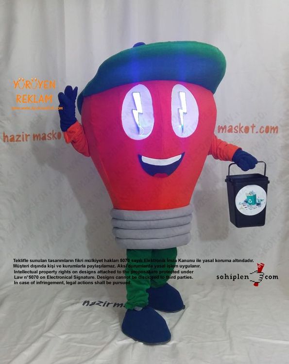Ampul Maskot Kostümü / Malatya Büyükşehir Belediyesi / Çevre Koruma Müdürlüğü maskot kostümü