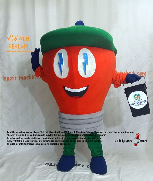 Ampul Maskot Kostümü / Malatya Büyükşehir Belediyesi / Çevre Koruma Müdürlüğü maskot kostümü