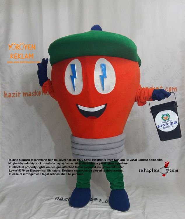 Ampul Maskot Kostümü / Malatya Büyükşehir Belediyesi / Çevre Koruma Müdürlüğü maskot kostümü