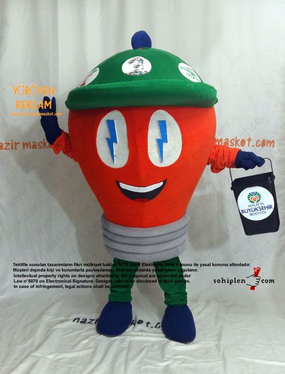 Ampul Maskot Kostümü / Malatya Büyükşehir Belediyesi / Çevre Koruma Müdürlüğü maskot kostümü