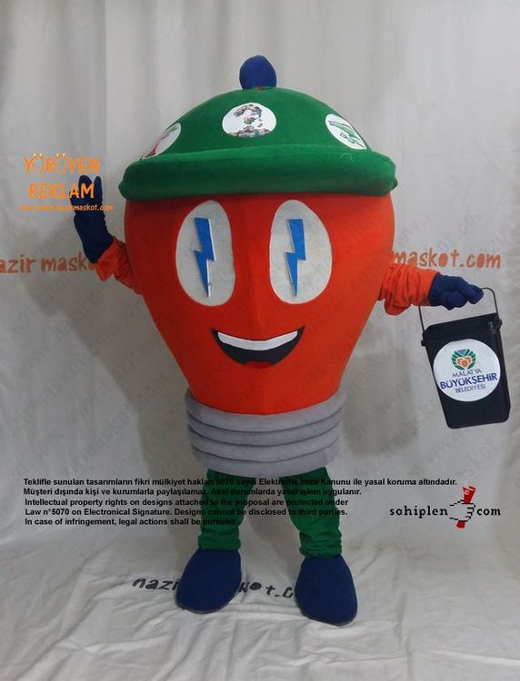 Ampul Maskot Kostümü / Malatya Büyükşehir Belediyesi / Çevre Koruma Müdürlüğü maskot kostümü