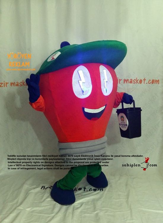 Ampul Maskot Kostümü / Malatya Büyükşehir Belediyesi / Çevre Koruma Müdürlüğü maskot kostümü