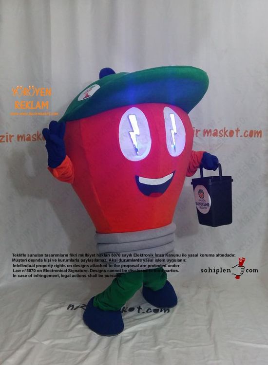 Ampul Maskot Kostümü / Malatya Büyükşehir Belediyesi / Çevre Koruma Müdürlüğü maskot kostümü