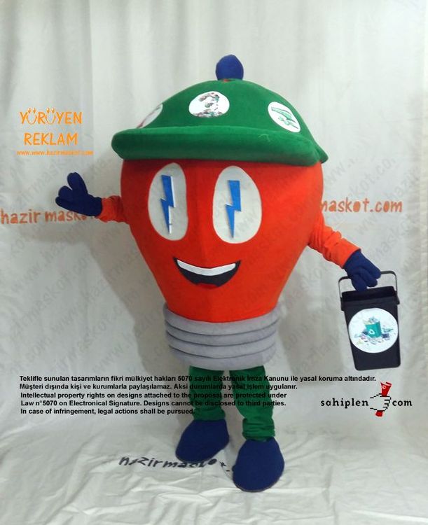 Ampul Maskot Kostümü / Malatya Büyükşehir Belediyesi / Çevre Koruma Müdürlüğü maskot kostümü
