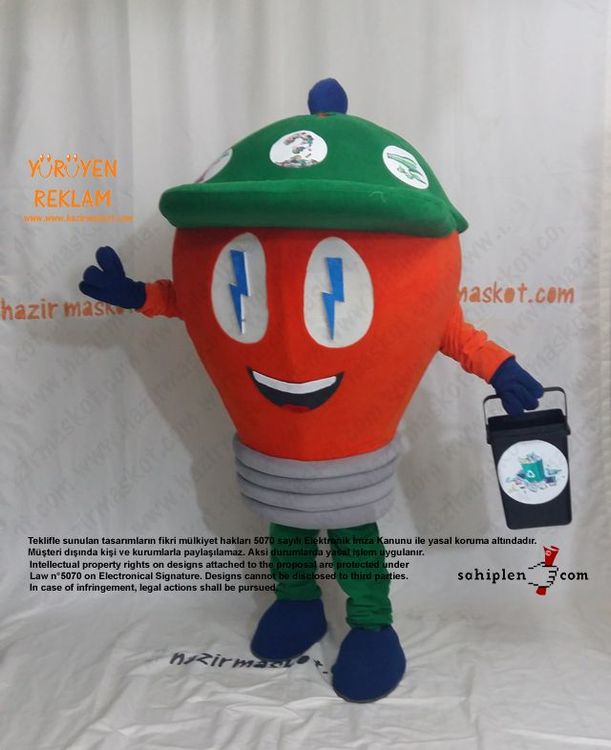 Ampul Maskot Kostümü / Malatya Büyükşehir Belediyesi / Çevre Koruma Müdürlüğü maskot kostümü