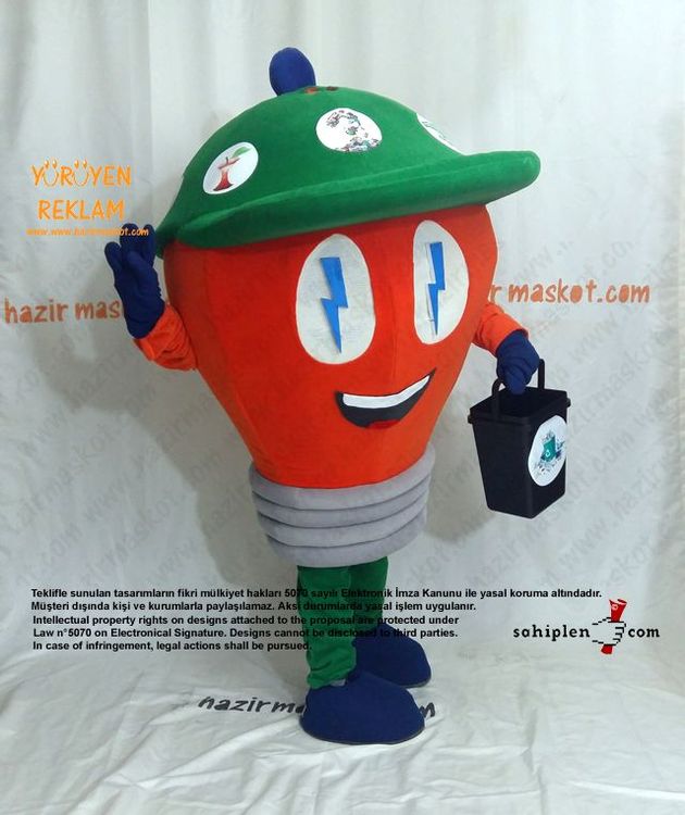 Ampul Maskot Kostümü / Malatya Büyükşehir Belediyesi / Çevre Koruma Müdürlüğü maskot kostümü
