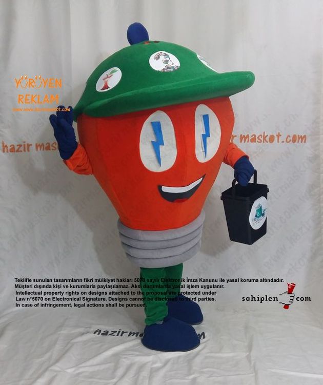 Ampul Maskot Kostümü / Malatya Büyükşehir Belediyesi / Çevre Koruma Müdürlüğü maskot kostümü
