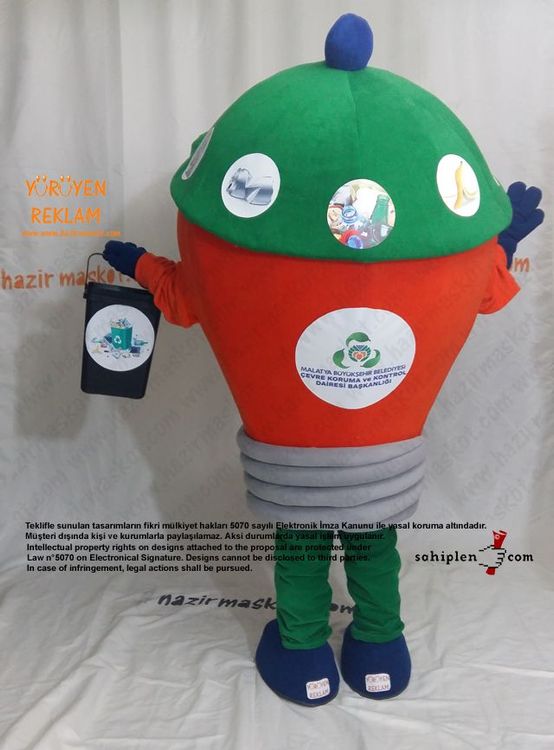 Ampul Maskot Kostümü / Malatya Büyükşehir Belediyesi / Çevre Koruma Müdürlüğü maskot kostümü