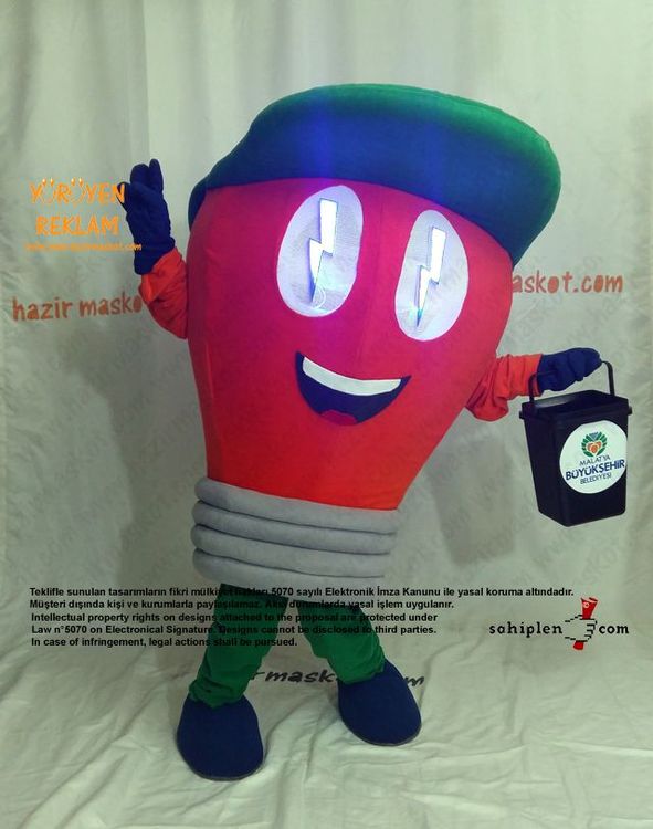 Ampul Maskot Kostümü / Malatya Büyükşehir Belediyesi / Çevre Koruma Müdürlüğü maskot kostümü