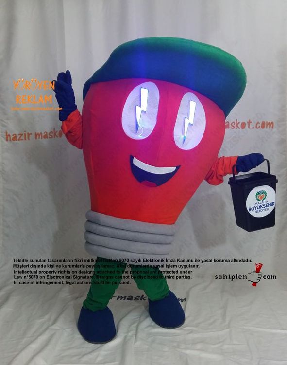 Ampul Maskot Kostümü / Malatya Büyükşehir Belediyesi / Çevre Koruma Müdürlüğü maskot kostümü