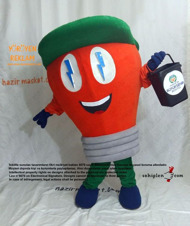 Ampul Maskot Kostümü / Malatya Büyükşehir Belediyesi / Çevre Koruma Müdürlüğü maskot kostümü
