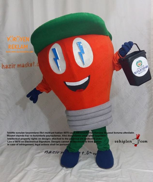 Ampul Maskot Kostümü / Malatya Büyükşehir Belediyesi / Çevre Koruma Müdürlüğü maskot kostümü