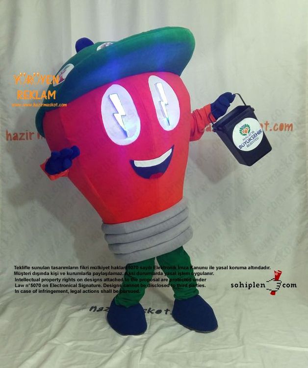 Ampul Maskot Kostümü / Malatya Büyükşehir Belediyesi / Çevre Koruma Müdürlüğü maskot kostümü