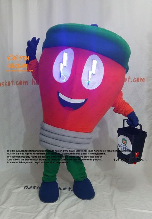 Ampul Maskot Kostümü / Malatya Büyükşehir Belediyesi / Çevre Koruma Müdürlüğü maskot kostümü