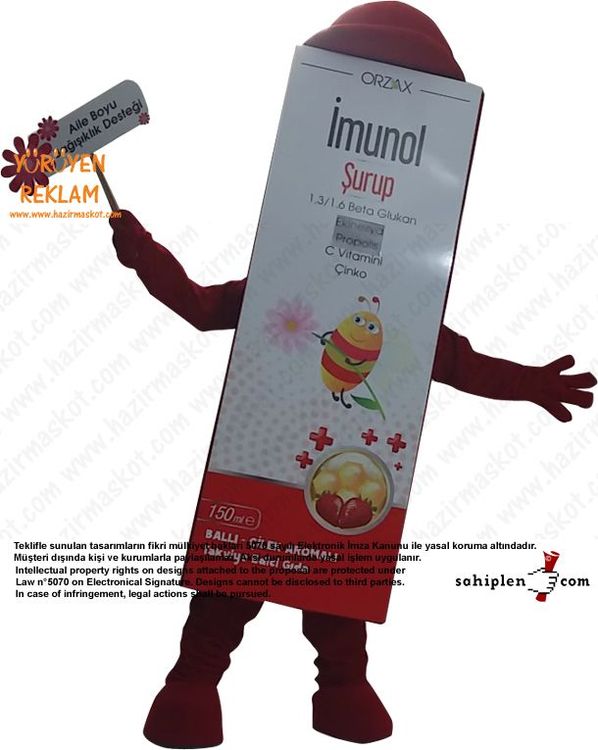 Orzax İlaç / Kutu Maskot / Bal+Çilek maskot kostümü