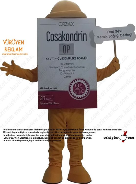 Orzax İlaç / Kutu Maskot / Kemik maskot kostümü