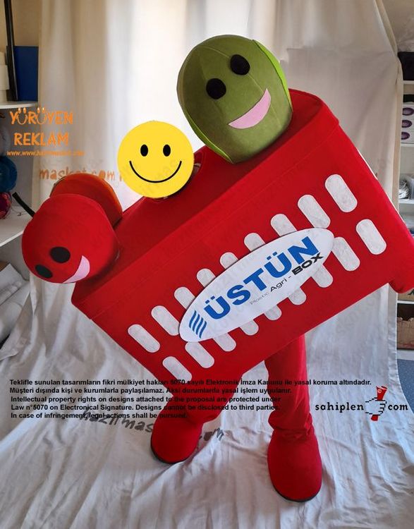 Üstün Big Box Meyve Kasası Maskot Kostümü maskot kostümü