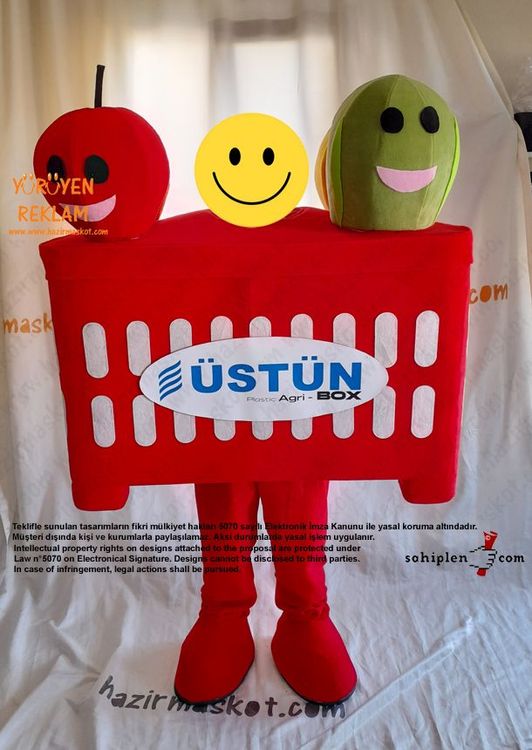 Üstün Big Box Meyve Kasası Maskot Kostümü maskot kostümü