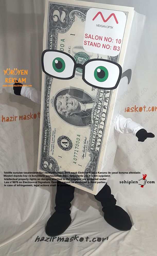Dolar Para Maskot Kostümü / Gözlük / Meksan Optik maskot kostümü