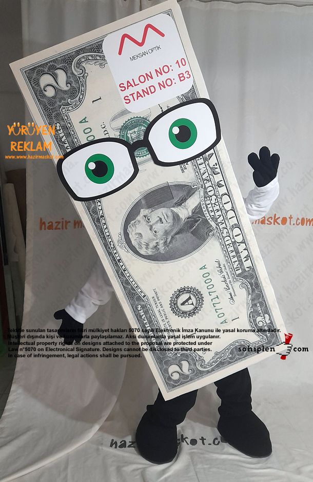 Dolar Para Maskot Kostümü / Gözlük / Meksan Optik maskot kostümü