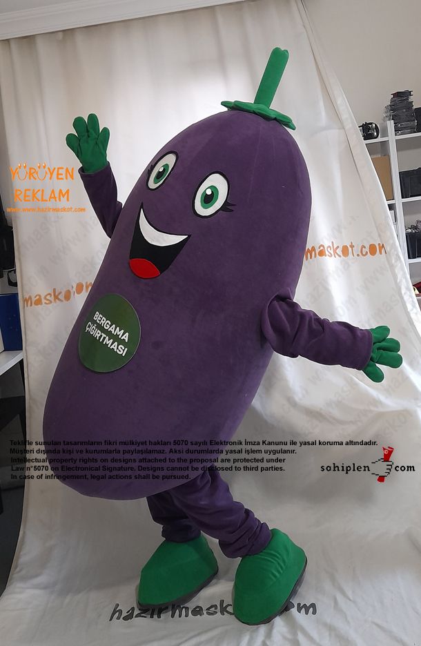 Patlıcan Maskot Kostümü / Bergama Sığırtmacı maskot kostümü