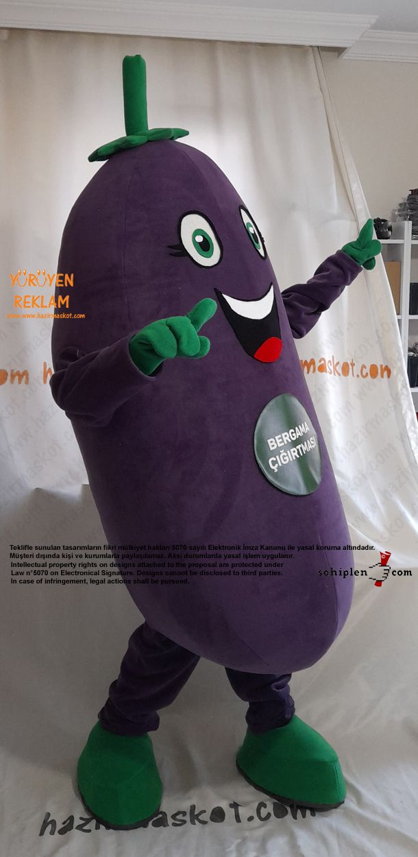 Patlıcan Maskot Kostümü / Bergama Sığırtmacı maskot kostümü