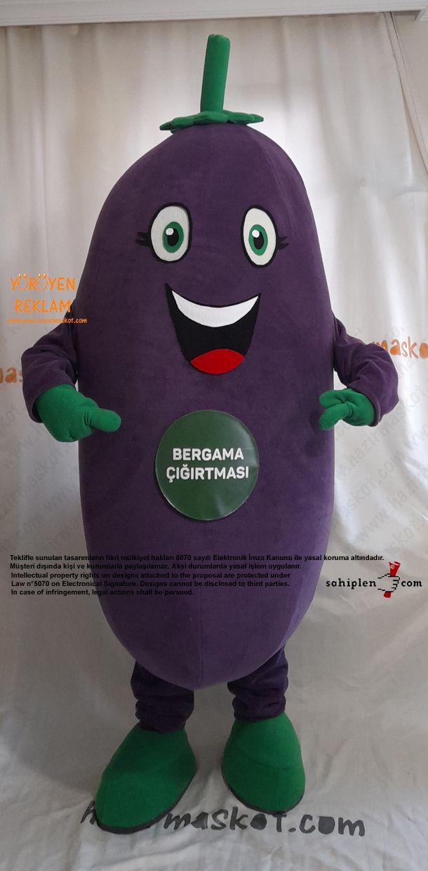 Patlıcan Maskot Kostümü / Bergama Sığırtmacı maskot kostümü